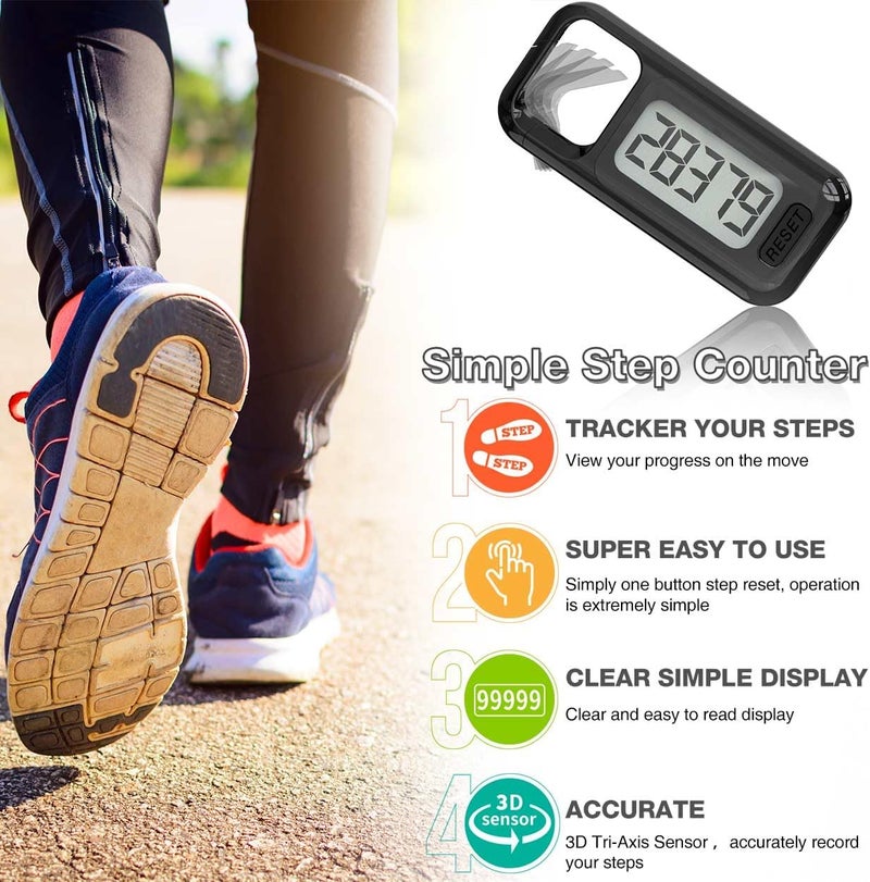 synwoo Simple 3D Step Counter, Walking Pedometer, Steps Tracker with Neck Lanyard/Carabiner for Men Women Teens Adults Seniors - Image 2